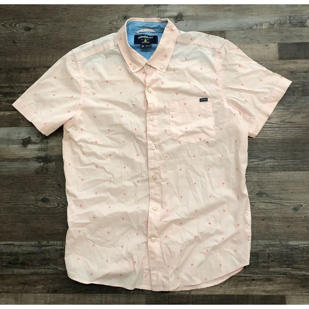 Chubbies Mens Medium Pink Short Sleeve Palm Tree AOP Button Up Shirt